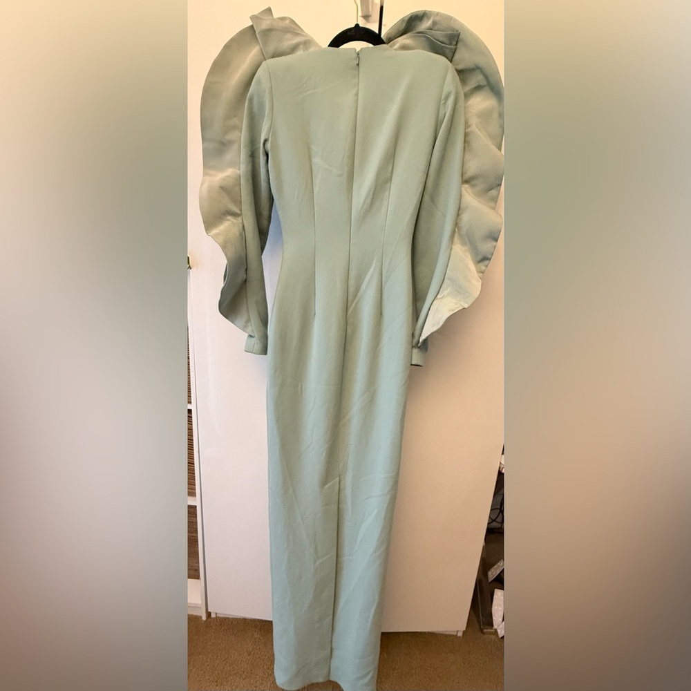 NWT long sleeve dress seafoam gown w/ deep Vneck extravagant taffeta roses XS - Picture 11 of 14